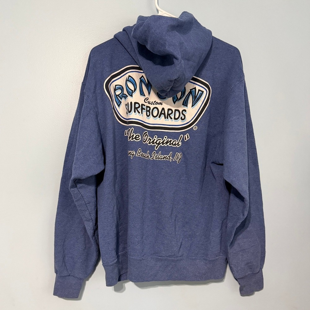 Ron Jon Surf Shop Hoodie Men's M Blue Long Beach Island NJ Jerzees NuBlend